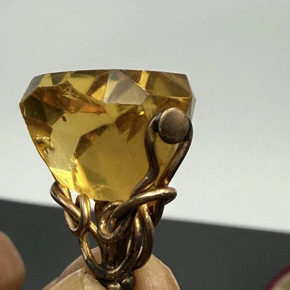 Antique Gold Fill Citrine Glass Fob Charm Pendant - Picture 10 of 15